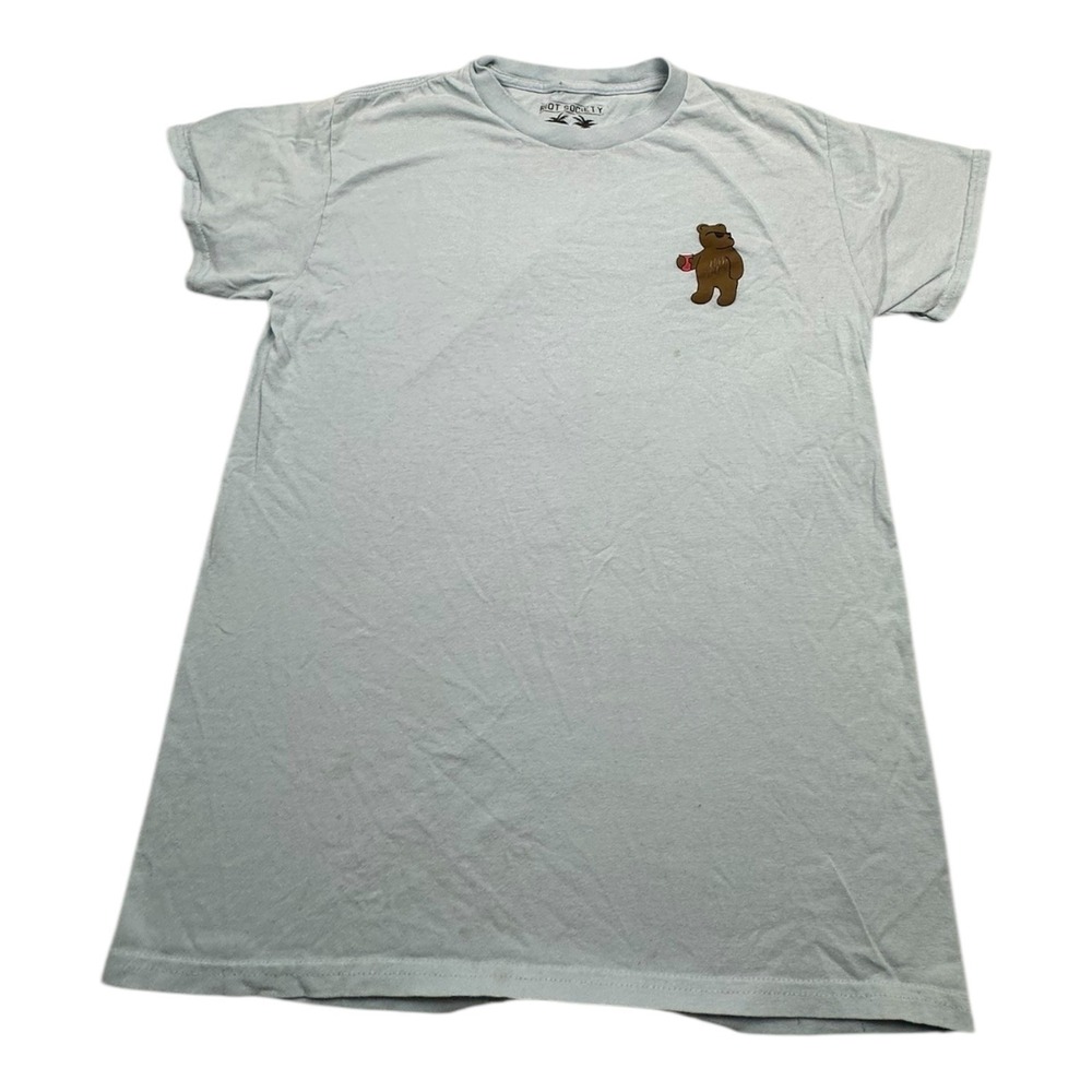 Riot Society T Shirt Light Blue Short‎ Sleeve Bear Graphic Cotton Size S